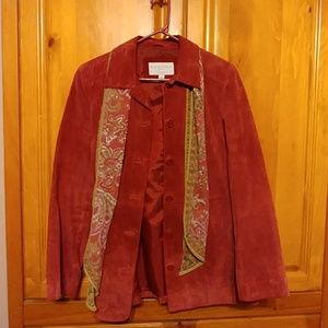 Mauve colored long leather jacket